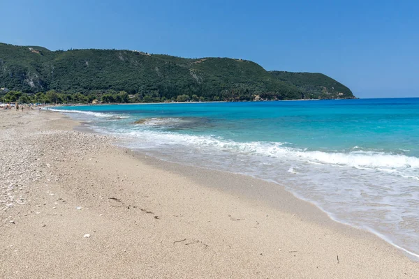 Seascape Med Agios Ioanis Strand Med Blå Vatten Lefkada Joniska — Stockfoto