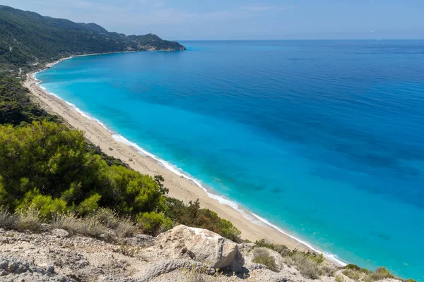 Muhteşem Deniz Manzarası Beach Kokkinos Vrachos Mavi Suları Lefkada Ionian — Stok fotoğraf