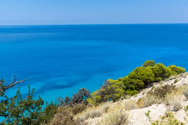Increíble Paisaje Marino Playa Kokkinos Vrachos Con Aguas Azules Lefkada —  Fotos de Stock