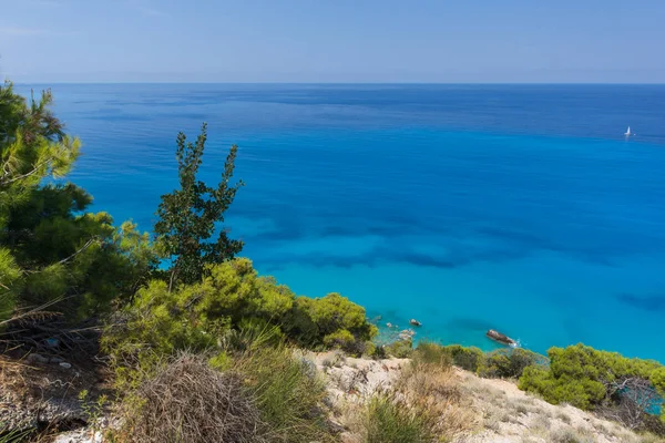 Increíble Paisaje Marino Playa Kokkinos Vrachos Con Aguas Azules Lefkada — Foto de Stock