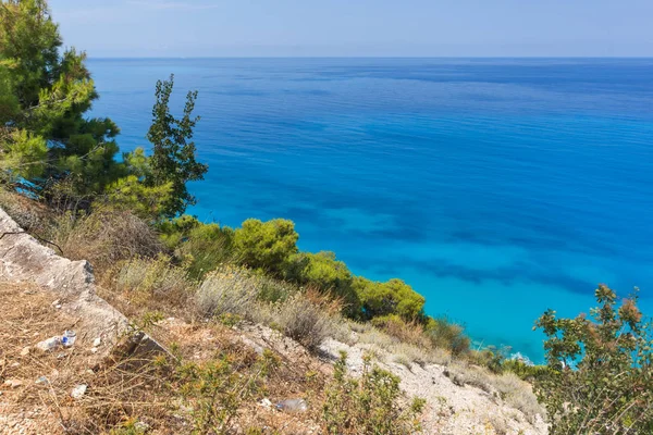Seascape Úžasné Kokkinos Vrachos Beach Modré Vody Lefkada Jónské Ostrovy — Stock fotografie