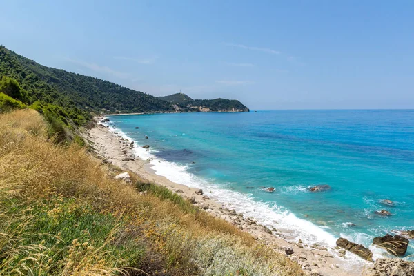 Muhteşem Deniz Manzarası Beach Kokkinos Vrachos Mavi Suları Lefkada Ionian — Stok fotoğraf