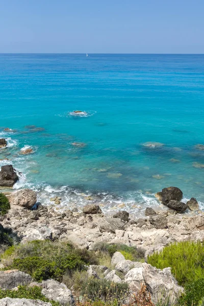 Fantastiska Marinmålning Kokkinos Vrachos Beach Med Blått Vatten Lefkada Joniska — Stockfoto