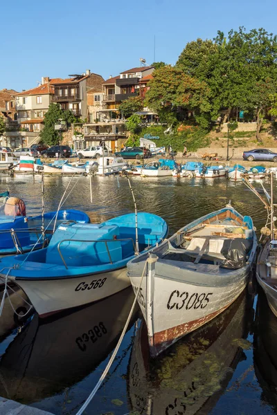 Sozopol Bulgária Agosto 2018 Sunset Seascape Boat Port Sozopol Burgas — Fotografia de Stock