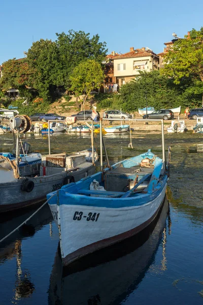 Sozopol Bulgaria Agosto 2018 Puesta Sol Con Barco Puerto Sozopol — Foto de Stock