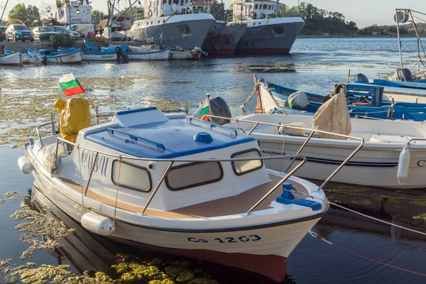 Sozopol Bulgaria Agosto 2018 Puesta Sol Con Barco Puerto Sozopol — Foto de Stock