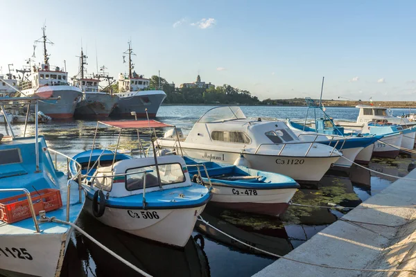 Sozopol Bulgaria Agosto 2018 Puesta Sol Con Barco Puerto Sozopol — Foto de Stock