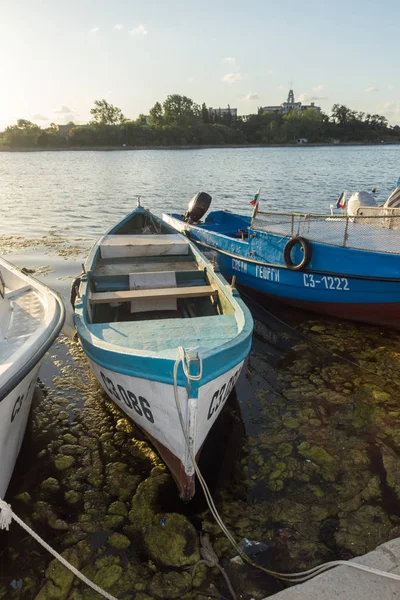 Sozopol Bulgaria August 2018 Sonnenuntergang Mit Boot Hafen Von Sozopol — Stockfoto