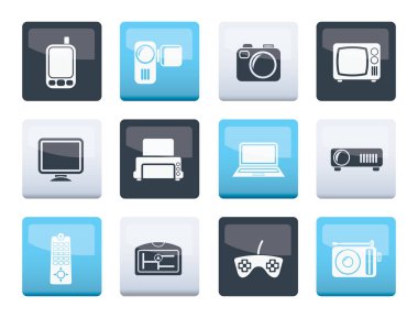 Yüksek teknoloji teknik donanım simgeleri renk arka plan - vektör Icon set
