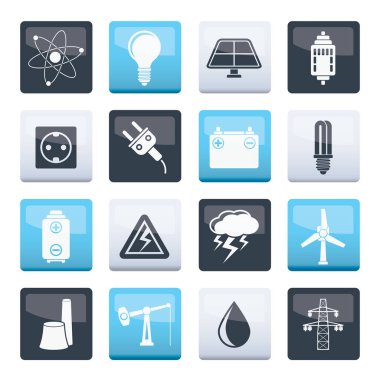 Güç ve elektrik sanayi simgeleri renk arka plan - vektör Icon set
