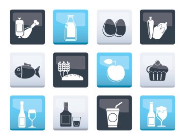 Yemek, içmek ve Aliments simgelerinin üzerinde renk arka plan - vektör Icon set