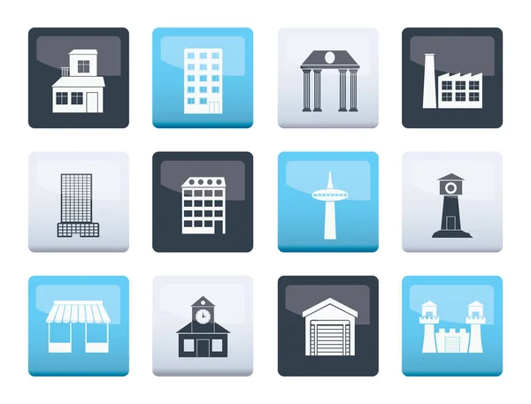 Different Kind Building City Icons Color Background Vector Icon Set — Stockvector
