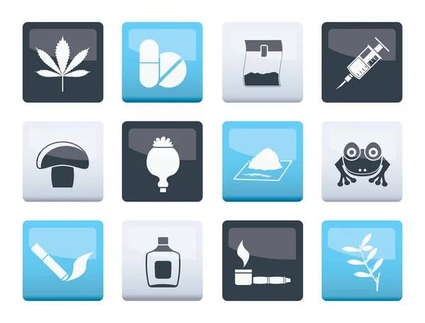 Diferentes Tipos Iconos Drogas Sobre Fondo Color Conjunto Iconos Vectoriales — Vector de stock