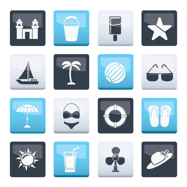 Beach Sea Holiday Icons Color Background Vector Icon Set — Stock Vector