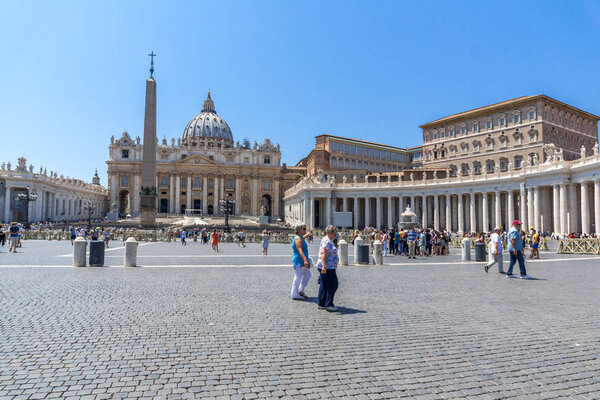 VATICAN CITY, ROME, ITALY - JUNE 22, 2017: Amazing view of St. Peter's Basilica and Saint Peter's Square, Vatican City, Rome, Italy