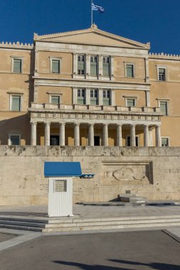 Atina, Attica, Yunanistan'da Yunan Parlamentosu'nun gün batımı görünümü