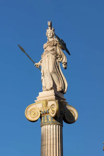 Vista Atardecer Estatua Atenea Frente Academia Atenas Ática Grecia — Foto de Stock