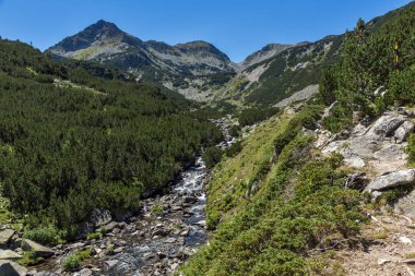 Valyavitsa Nehri ve Valyavishki kınalı tepe, Pirin Dağı, Bulgaristan ile manzara