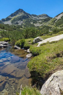 Valyavitsa Nehri ve Valyavishki kınalı tepe, Pirin Dağı, Bulgaristan ile manzara