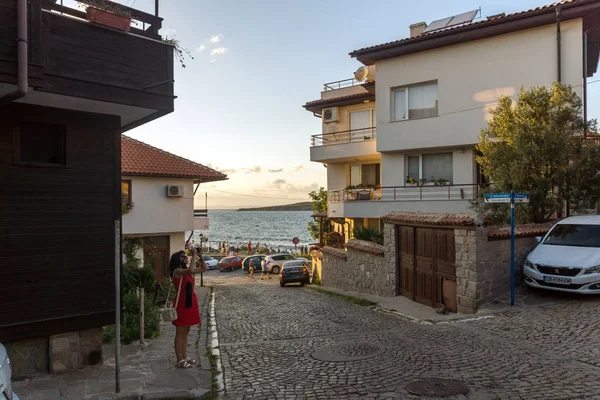 Sozopol Bulharsko Srpna 2018 Úžasný Západ Slunce Pohled Domů Starém — Stock fotografie