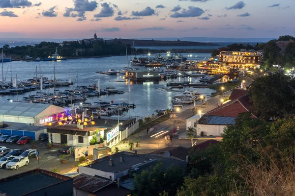 Sozopol Bulgaria August 2018 Atemberaubendes Nachtpanorama Des Hafens Von Sozopol — Stockfoto