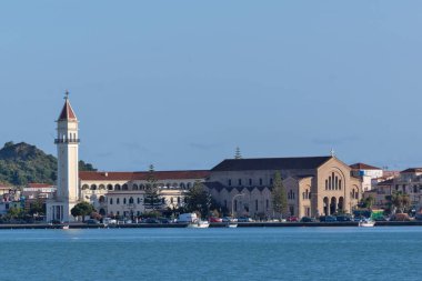 Zakynthos, Yunanistan - 27 Mayıs 2015: Panorama Zakynthos şehir ve Katedrali, Saint Dionysios, iyon Island, Yunanistan