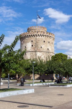 THESSALONIKI, GREECE - SEPTEMBER 30, 2017: View of White Tower in city of Thessaloniki, Central Macedonia, Greece