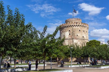 THESSALONIKI, GREECE - SEPTEMBER 30, 2017: View of White Tower in city of Thessaloniki, Central Macedonia, Greece
