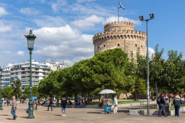 THESSALONIKI, GREECE - SEPTEMBER 30, 2017: View of White Tower in city of Thessaloniki, Central Macedonia, Greece