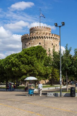 THESSALONIKI, GREECE - SEPTEMBER 30, 2017: View of White Tower in city of Thessaloniki, Central Macedonia, Greece