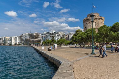 THESSALONIKI, GREECE - SEPTEMBER 30, 2017: View of White Tower in city of Thessaloniki, Central Macedonia, Greece