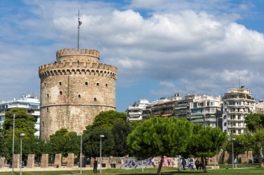 THESSALONIKI, GREECE - SEPTEMBER 30, 2017: View of White Tower in city of Thessaloniki, Central Macedonia, Greece