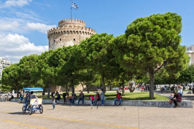 THESSALONIKI, GREECE - SEPTEMBER 30, 2017: View of White Tower in city of Thessaloniki, Central Macedonia, Greece