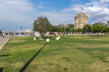 THESSALONIKI, GREECE - SEPTEMBER 30, 2017: View of White Tower in city of Thessaloniki, Central Macedonia, Greece