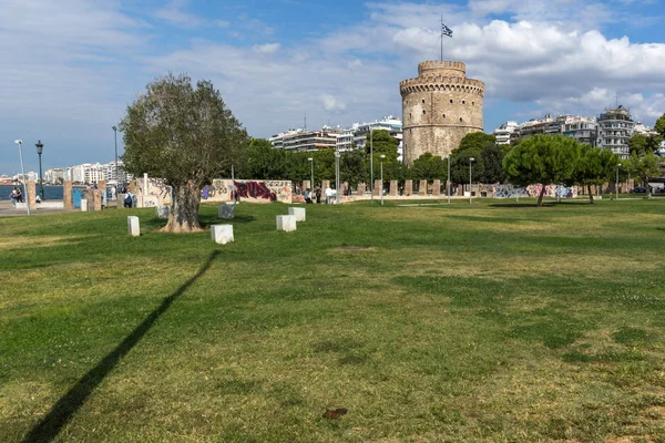 THESSALONIKI, GREECE - SEPTEMBER 30, 2017: View of White Tower in city of Thessaloniki, Central Macedonia, Greece