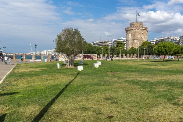 THESSALONIKI, GREECE - SEPTEMBER 30, 2017: View of White Tower in city of Thessaloniki, Central Macedonia, Greece
