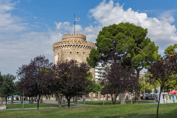 THESSALONIKI, GREECE - SEPTEMBER 30, 2017: View of White Tower in city of Thessaloniki, Central Macedonia, Greece