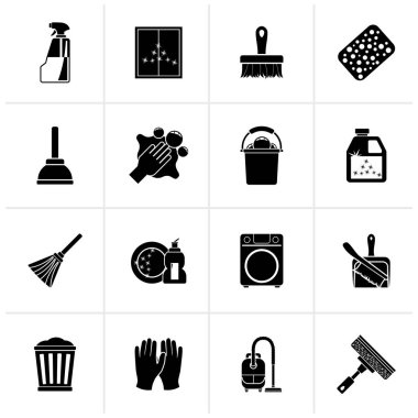 Siyah temizlik ve hijyen simgeler - vektör Icon set 