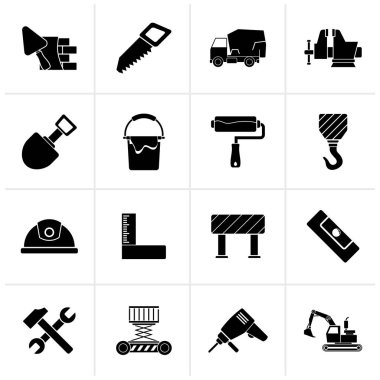 Siyah yapı ve İnşaat araçları simgeler - vektör Icon set