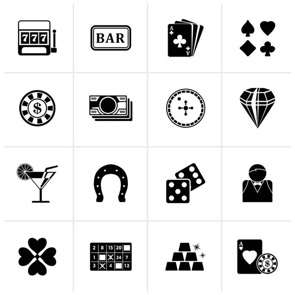 Черные Иконки Азартных Игр Казино Набор Векторных Иконок — стоковый вектор