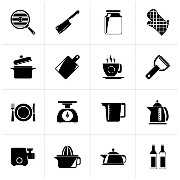黑色家庭厨房设备图标 矢量图标集 — 图库矢量图片