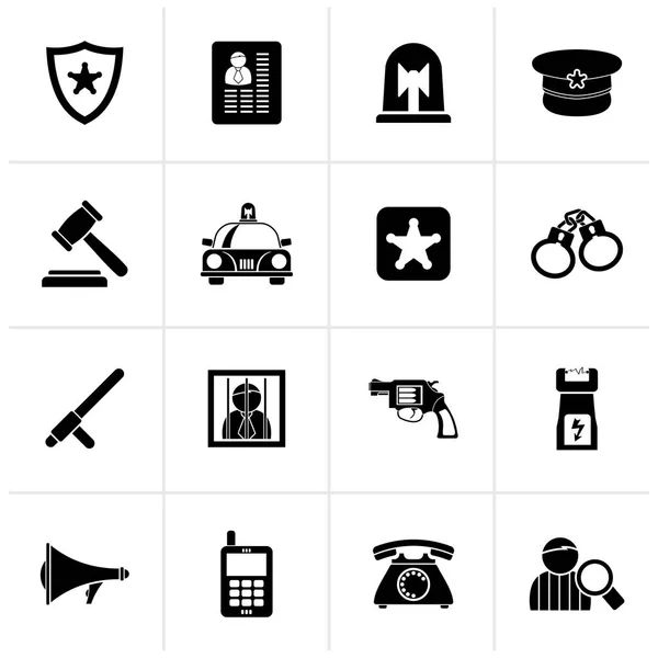 Schwarze Polizei Gesetzes Und Sicherheitssymbole Vektor Symbolset — Stockvektor