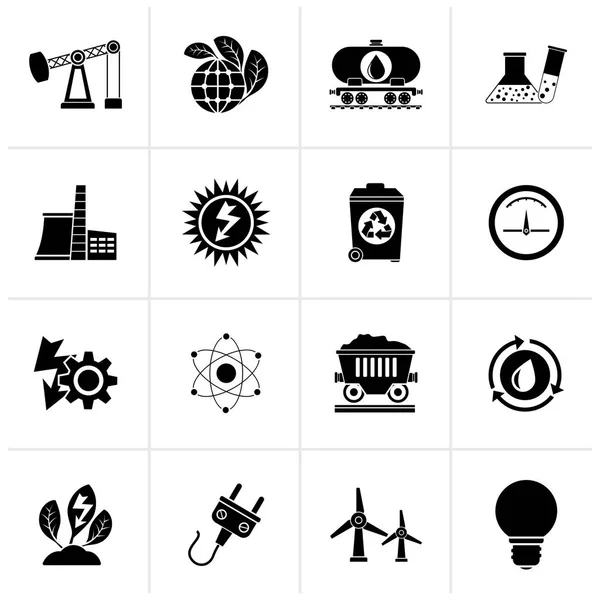 Siyah Güç Enerji Üretim Simgeler Vektör Icon Set — Stok Vektör