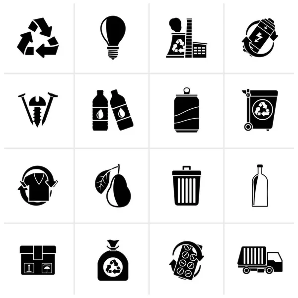 Basura Negra Iconos Reciclaje Conjunto Iconos Vectores — Vector de stock