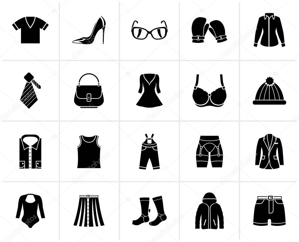 Black Fashion and clothing and accessories icons - vector icon set