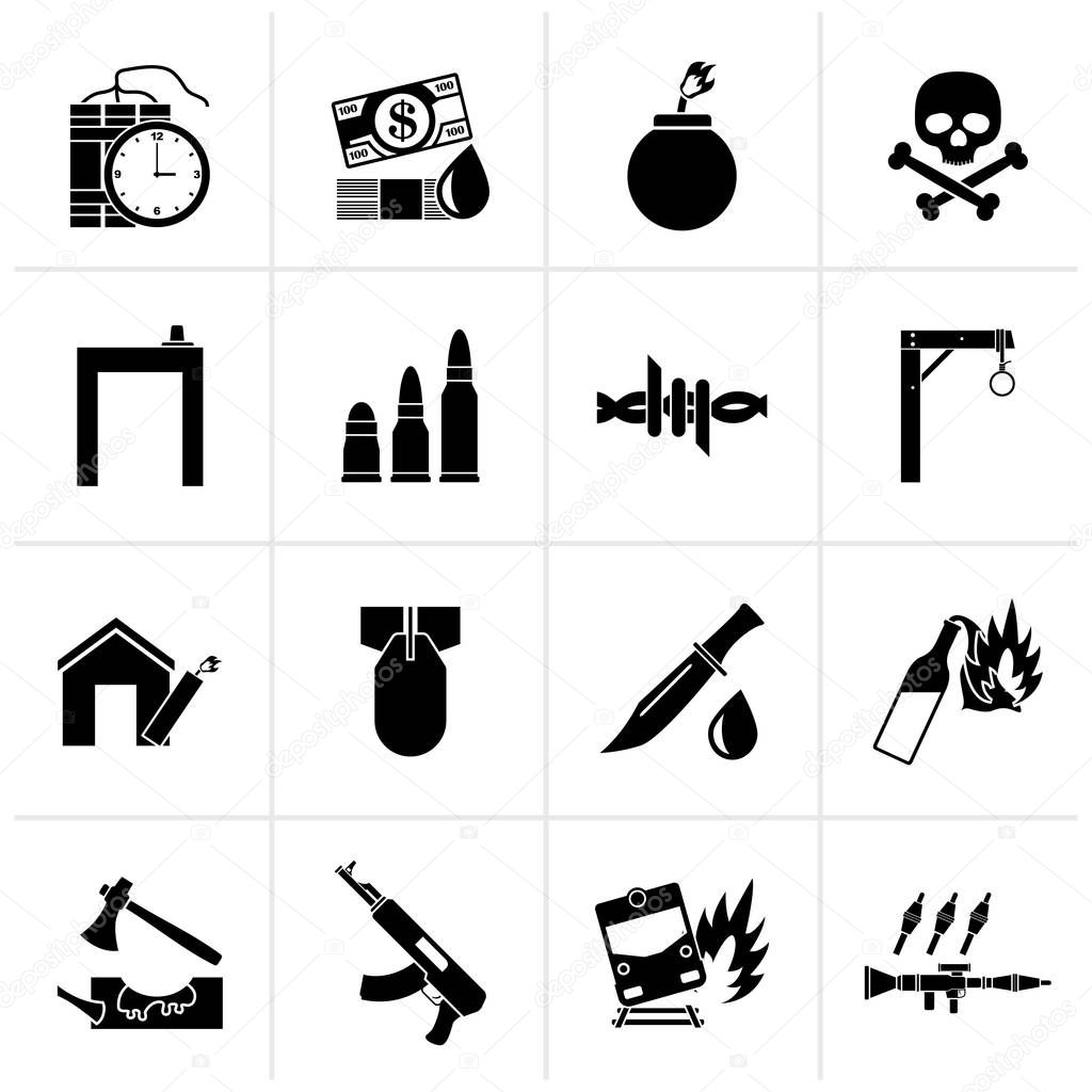 Black terrorism and gangster equipment icons - vector icon set