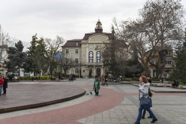 Plovdiv, Bulgaristan - 2 Şubat 2019: Panoramik manzaralı merkezi yayalara Şehir Plovdiv, Bulgaristan