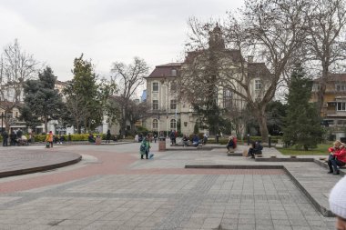 Plovdiv, Bulgaristan - 2 Şubat 2019: Panoramik manzaralı merkezi yayalara Şehir Plovdiv, Bulgaristan