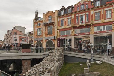 Plovdiv, Bulgaristan - 2 Şubat 2019: Panoramik manzaralı merkezi yayalara Şehir Plovdiv, Bulgaristan