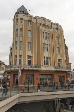 Plovdiv, Bulgaristan - 2 Şubat 2019: Panoramik manzaralı merkezi yayalara Şehir Plovdiv, Bulgaristan